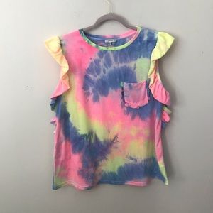 Neon Tie Dye Ruffle Sleeve Top
